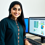 **

A Pakistani woman, a successful software engineer, wearing a modest shalwar kameez in a modern office in Karachi. She is smiling and looking at a computer screen. The office is bright and airy, with traditional Pakistani art on the walls. Perfect anatomy, correct proportions, natural pose, professional attire, fully clothed, safe for work, appropriate content, high quality.

**